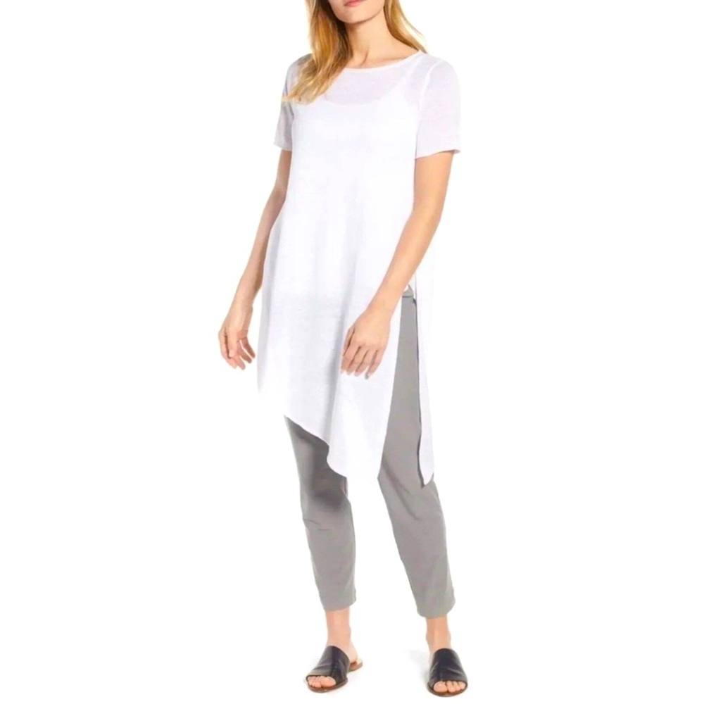Eileen Fisher Asymmetric Organic Linen Tunic Short Sleeve White
